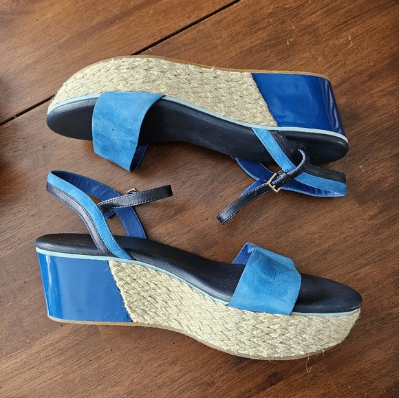 Cole Haan Admiral Platform Espadrille Blue Suede Open toe leather Sandals  10.5 - Picture 10 of 11